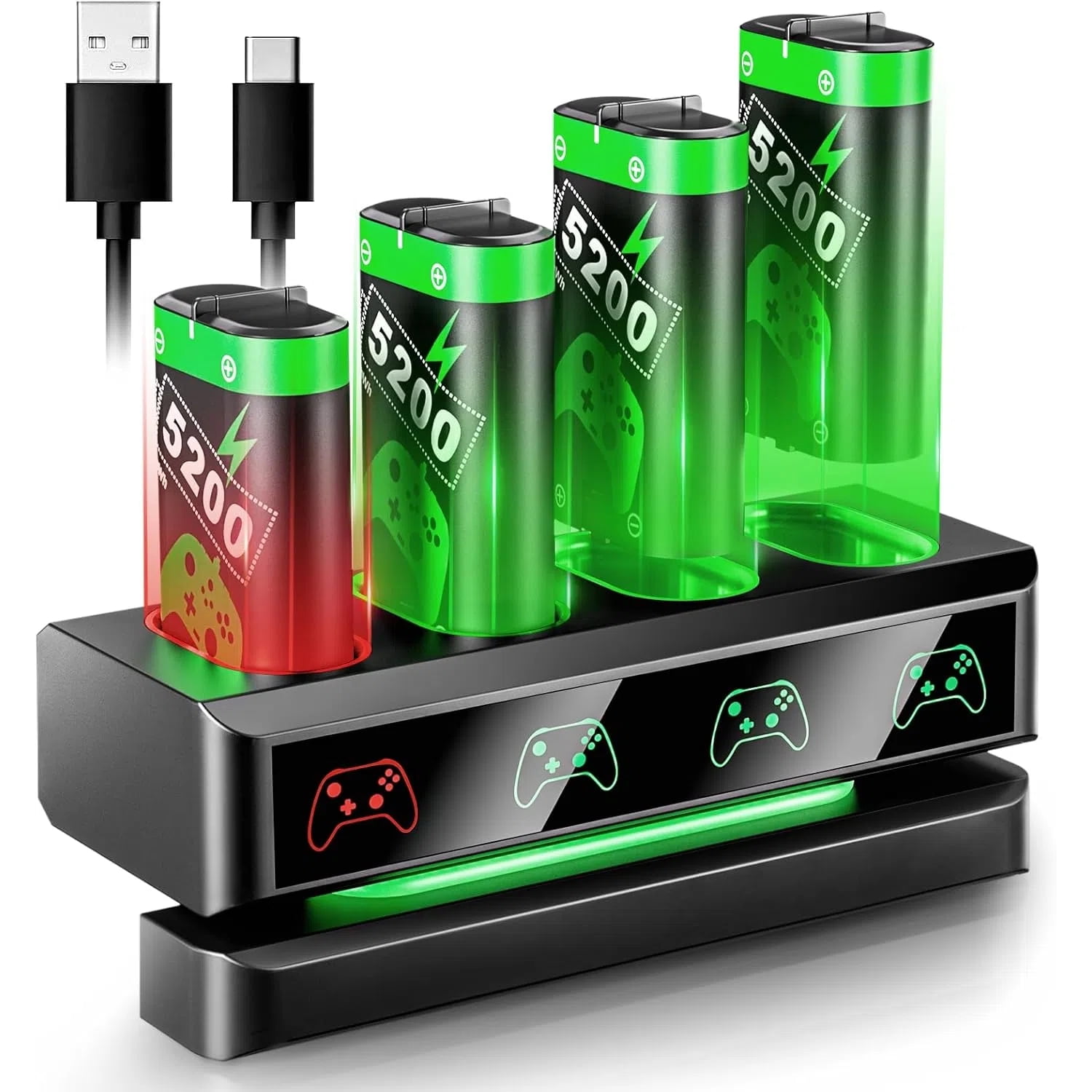 Genérico - Batería Recargable Para El Mando De Xbox One, 5200mwh, Pack De 4, Base De Carga Compatible Con Xbox Series X|s-negro