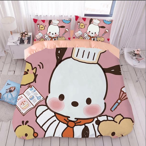 Cute Pochacco Bedding Sets Cartoon Quilt Cover Bed Cover Duvet Cover Pillow Case 2-3 Pieces Sets Kids Adult Size