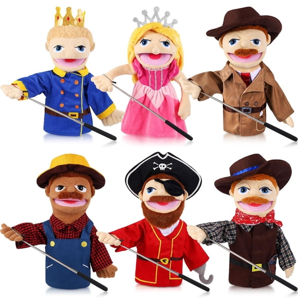 Marionetas de mano ZJoey 30 cm, paquete de 6, peluches para juego de roles