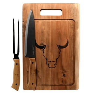 Disparo - Set Tabla Cuchillo Tenedor Prm Wayu Cocina Especial Asados Bbq