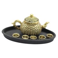 Magideal - Juego De Tazas De Té De Muñecas, Decoración Dorada Para El Hogar, Plato De Tetera Pequeña, Accesorios De Cocina En Miniatura Para Decoración