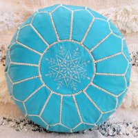 Made In Marruecos - Puff De Cuero Turquesa