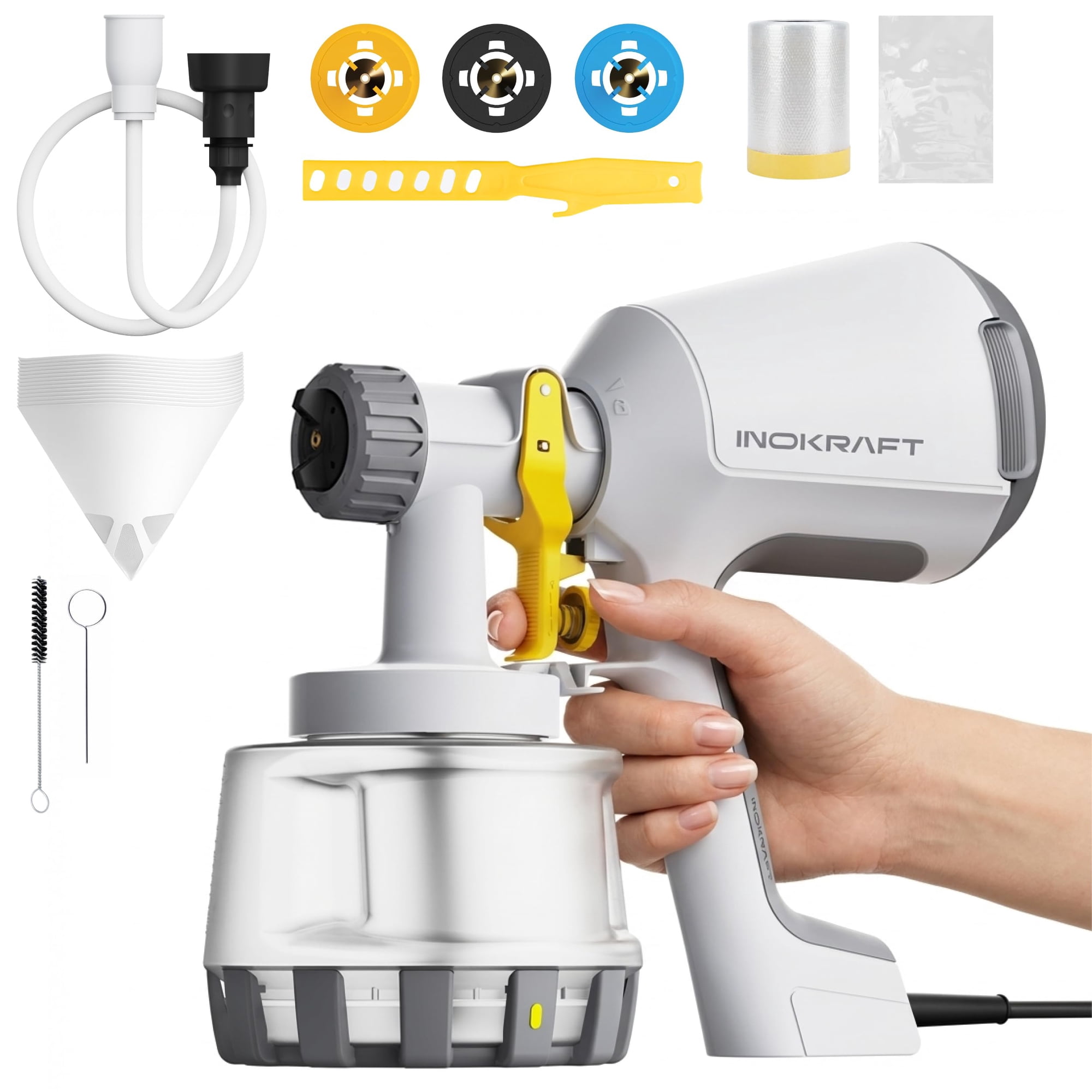 Pistola Pulverizadora De Pintura Inokraft Hvlp De 1200 Ml, 3 Boquillas Y Kit De Limpieza