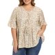 thumbnail image 1 of GRACIA Y GRANDEZA Blusa Floral Ditsy de Talla Grande para Mujer con Lazo Frontal, Cuello en V, Manga con Volantes, Peplum, Blusa de Verano Babydoll 1X Beige, 1 of 6