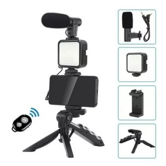 Kit De Grabación Profesional: Micrófono, Luz Led Y Trípode En Negro