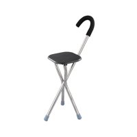 Ioensy - Asiento De Bastón Plegable Mango Cómodo Silla De Muletas Antideslizante De 34 Pulgadas De Alto Cuadrado Negro