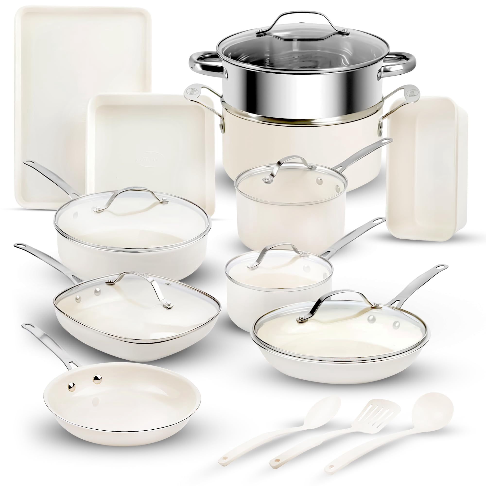 Juego De Utensilios De Cocina Gotham Steel, 20 Piezas, Cerámica, Antiadherentes, Con Utensilios Para Hornear