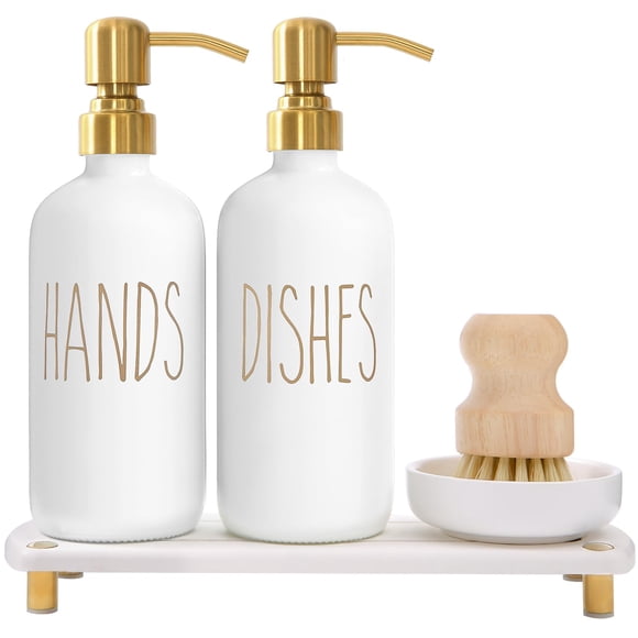 Set Dispensador De Jabón Gold Con Bombas De Acero Inoxidable