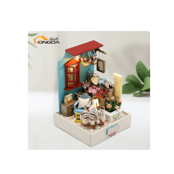 Casa Miniatura DIY "Florería Encantada" con Luces LED – Kit de Madera S2202