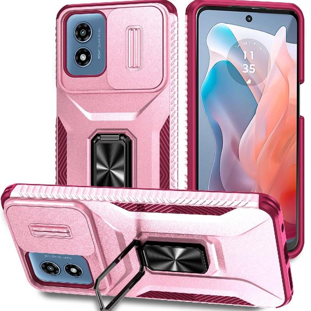 Funda Armada para Motorola Moto G22 con Tapa Deslizante y Soporte Magnético Giratorio Rosa