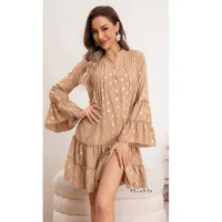 Likeshop - Vestido Corto Mujer Manga Larga Ancha Diseño Puntos 0043