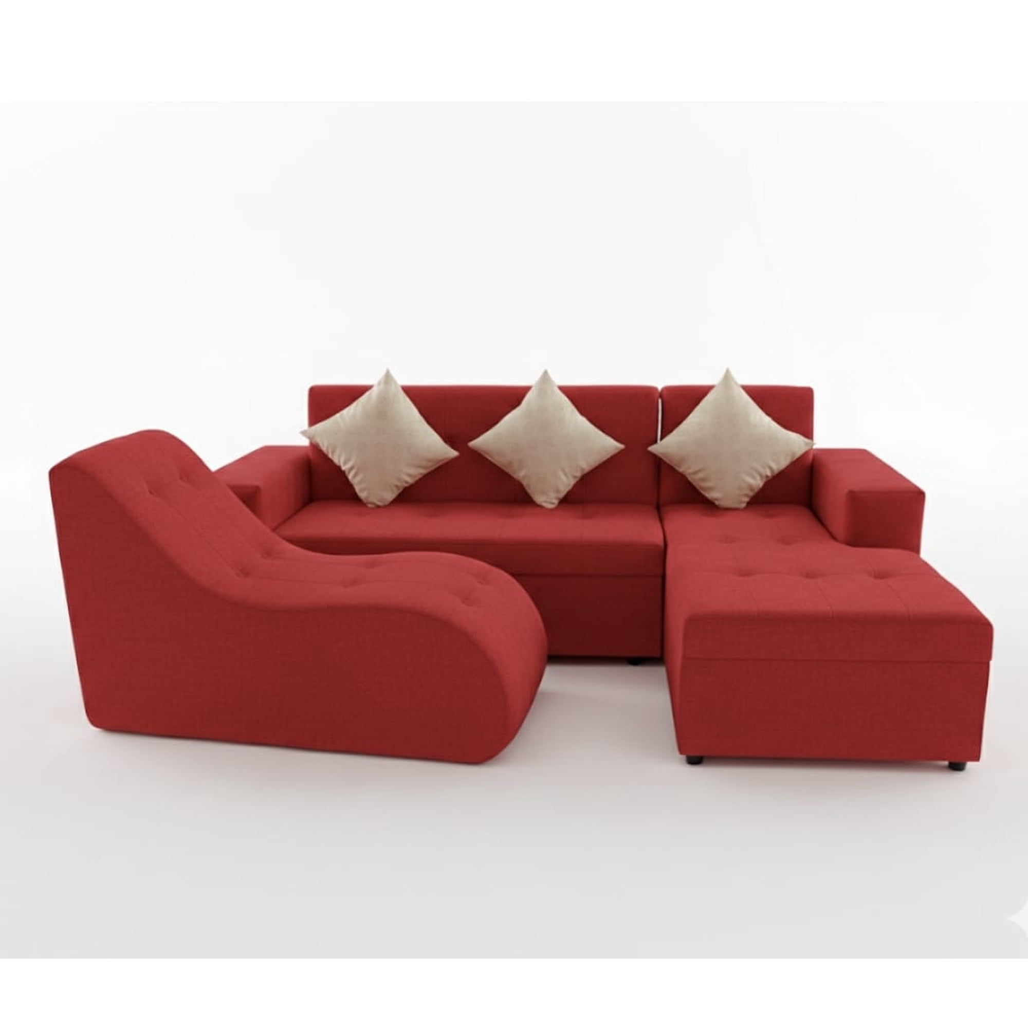 Rous Muebles - Living Seccional L Premium 3 Cuerpos, Color Rojo Intenso