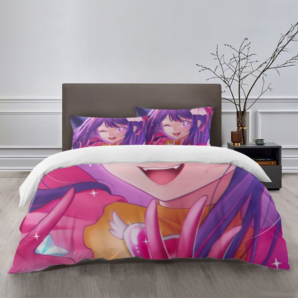 OSHI NO KO Bedding Sets Bed Cartoon Duvet Cover Lightweight 3 Piece Bet Sets for Kids Boys Girls
