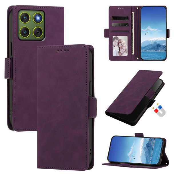 Funda Billetera Delgada para Motorola Edge 70 5G con Ranuras y Soporte Morado oscuro