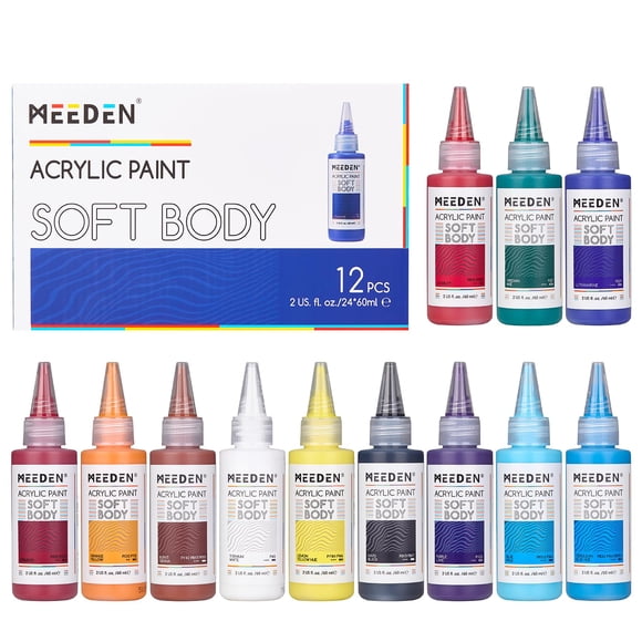 Pintura Acrílica MEEDEN Cuerpo Blando 12 Colores x 60 ml