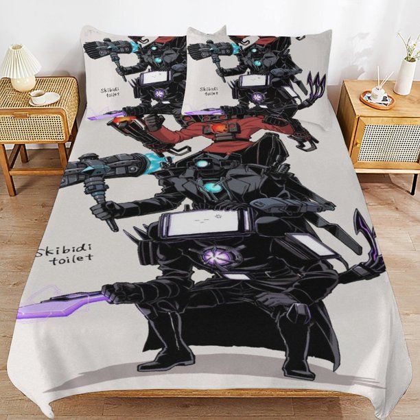 Skibidi Toilet Bedding Set Duvet Cover Comfortable and Lightweight Cartoon Bedding 3 Piece Bed Set