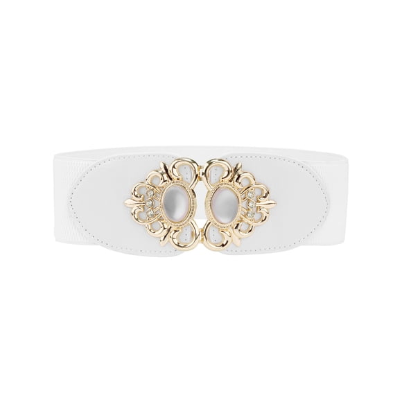 Allegra K Cinturones Elásticos de 2.36" de Ancho para Dama, Cinturón de Imitación de Cuero con Opalo y Piedras de Imitación Incrustadas para Vestido 66 cm/26" Blanco