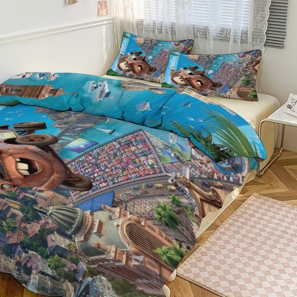 Cars Piston Cup Circuit Blue, Red, And Yellow, Lightning McQueen And Mater 3 Piece Toddler Bed Set - Comforter