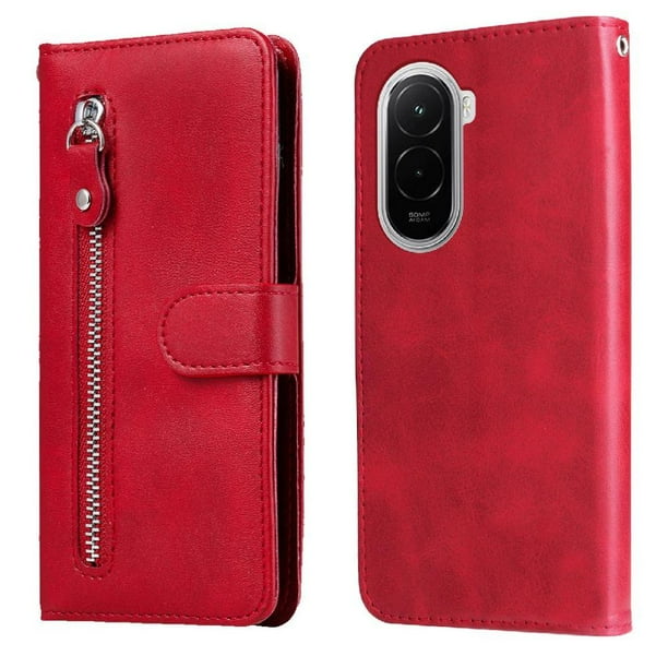 Funda con Cremallera para Xiaomi Poco M7 4G, Carcasa Cartera de Cuero PU con Soporte y Tarjetero