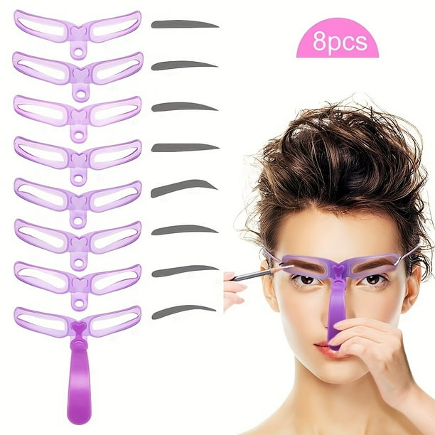 Reusable Eyebrow Stencils with Handle and Strap - 8 Styles for Perfect Eyebrow Shaping and Grooming