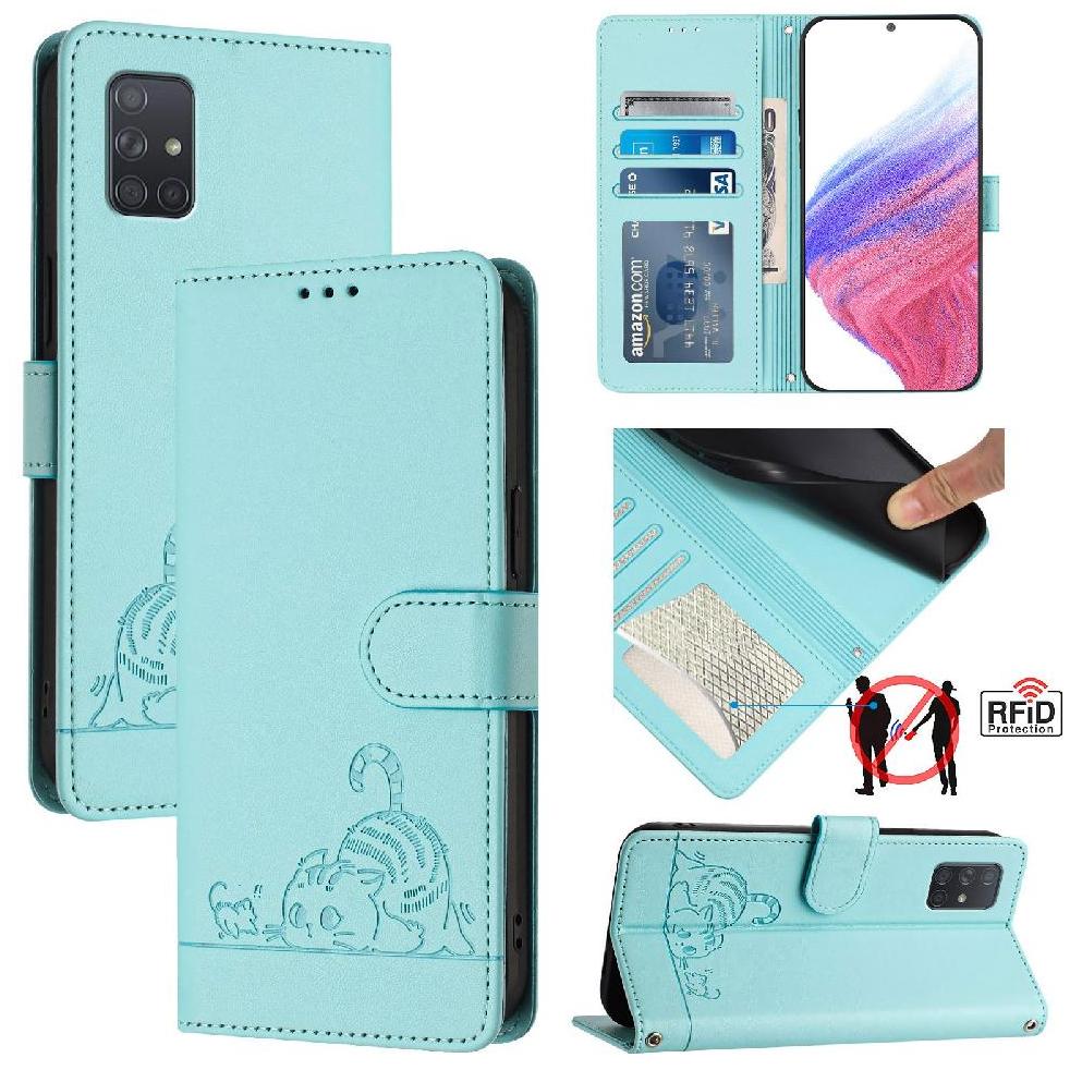 Funda Tipo Cartera Foxdock Para Samsung Galaxy A71 5G Con Soporte, Ranuras, Rfid, Diseño De Gato
