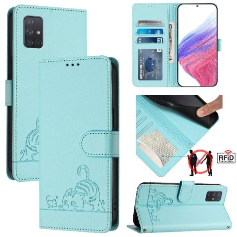 Funda Tipo Cartera Foxdock Para Samsung Galaxy A71 5G Con Soporte, Ranuras, Rfid, Diseño De Gato