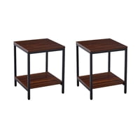Klik Muebles - Pack De 2 Veladores Mesa Auxiliar Lateral De 2 Niveles - Madera Oscura Walnut