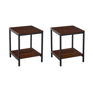 Klik Muebles - Pack De 2 Veladores Mesa Auxiliar Lateral De 2 Niveles - Madera Oscura Walnut