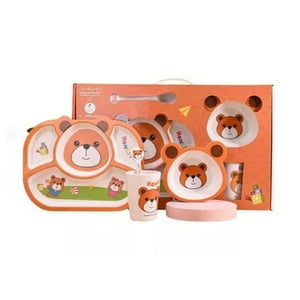 Babyluna - Set De Platos Para Comer De Bambú Para Bebé Oso Naranjo