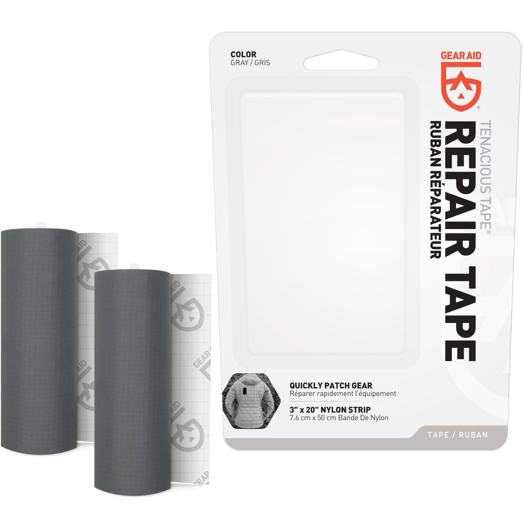 Cinta Adhesiva Gear Aid Tenacious Tape De 7,6 Cm X 50 Cm, Color Gris, Paquete De 2