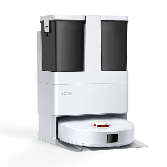 Robot aspiradora JONR T5 Lite con base de secado y lavado de mopa, dos mopas giratorias, navegación LDS, solucion de liquido extra