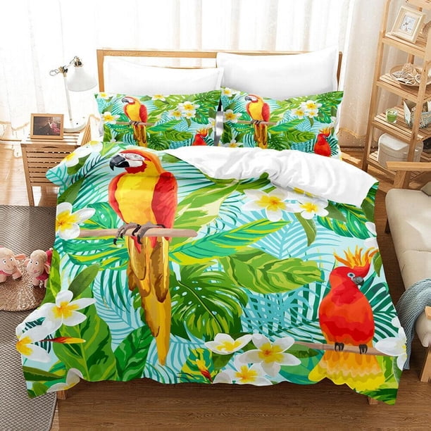 The Parrot Gift Quilt Duvet Cover Set Double Kids 3-Piece Bedding Set