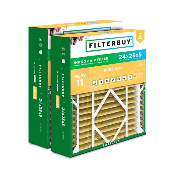 Filtro de aire Filterbuy 24x25x5 MERV 11 plisado, paquete de 2