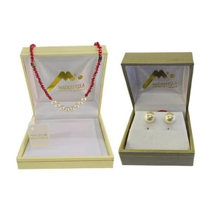 Set De Collar Con Cristales Rubí Mas Aros Pegados De 8Mm De Mallorca