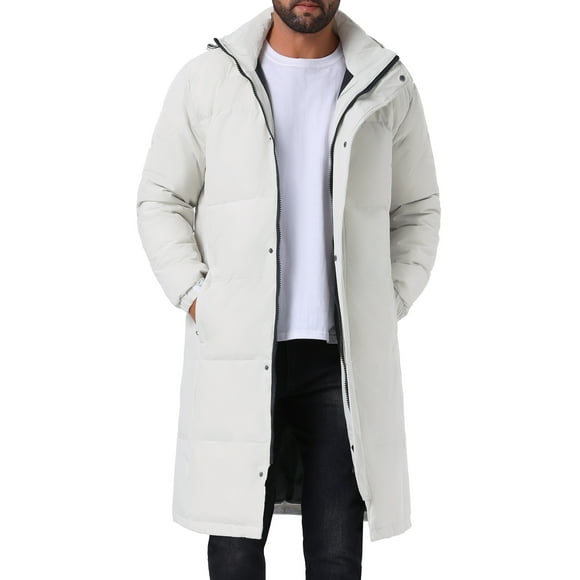 Abrigo acolchado con diseño de rombos INSPIRE CHIC para hombre, chaqueta larga de invierno con capucha desmontable y cierre completo, color blanco