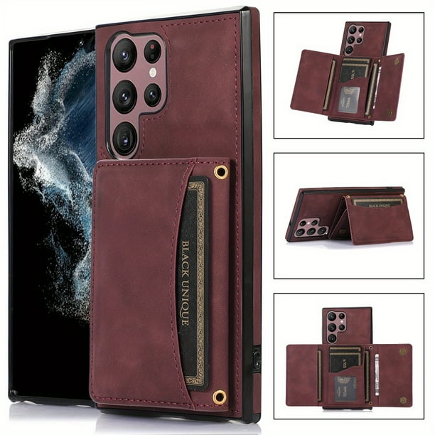 Wine Red Triangle Business Leather Case For Galaxy S22 S21 Ultra / S22 S21 S20 Plus / S22 S21 S20 / A52 / A71 / A72 / A22 / A32 / A21S / S20 FE