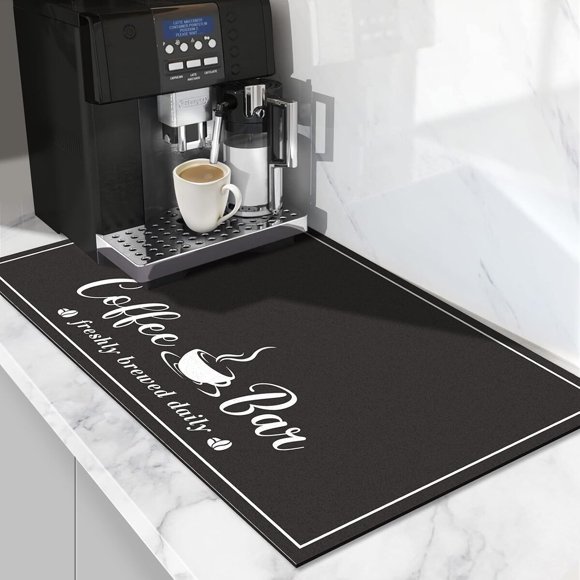CooRug Fashion Coffee Mat, Dish Drying Mat 12 x 20 Black