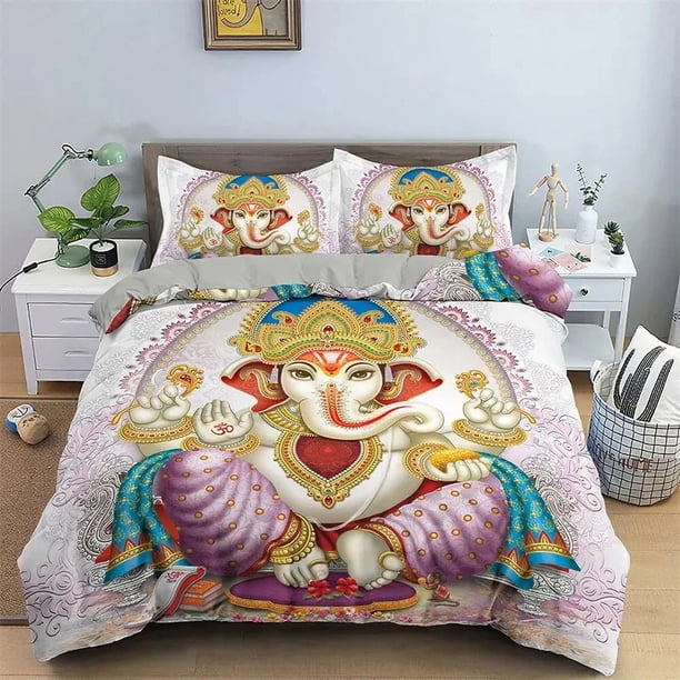 Lord Ganesha Duvet Cover Microfiber Indian Elephant Bedding Set Bohemia Mandala Comforter Cover For Boys Girls Room Decor Bed Sheets