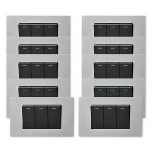 Want - Pack 10 Interruptores Triple Metálico 9/12 16A - Gris Negro