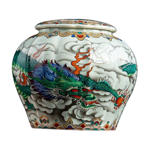 Magideal - Tarro De Jengibre De Cerámica, Decoración De Jarrón, Tarro Decorativo, Tarro De Jengibre Chino Tradicional Antiguo Con Tapa, Bote De Té Para Cocina Y