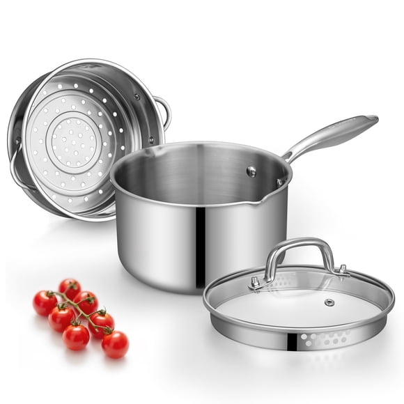 Olla para Cocinar Cyrosa 3.5 QT Acero Inoxidable con Vaporera y Tapa
