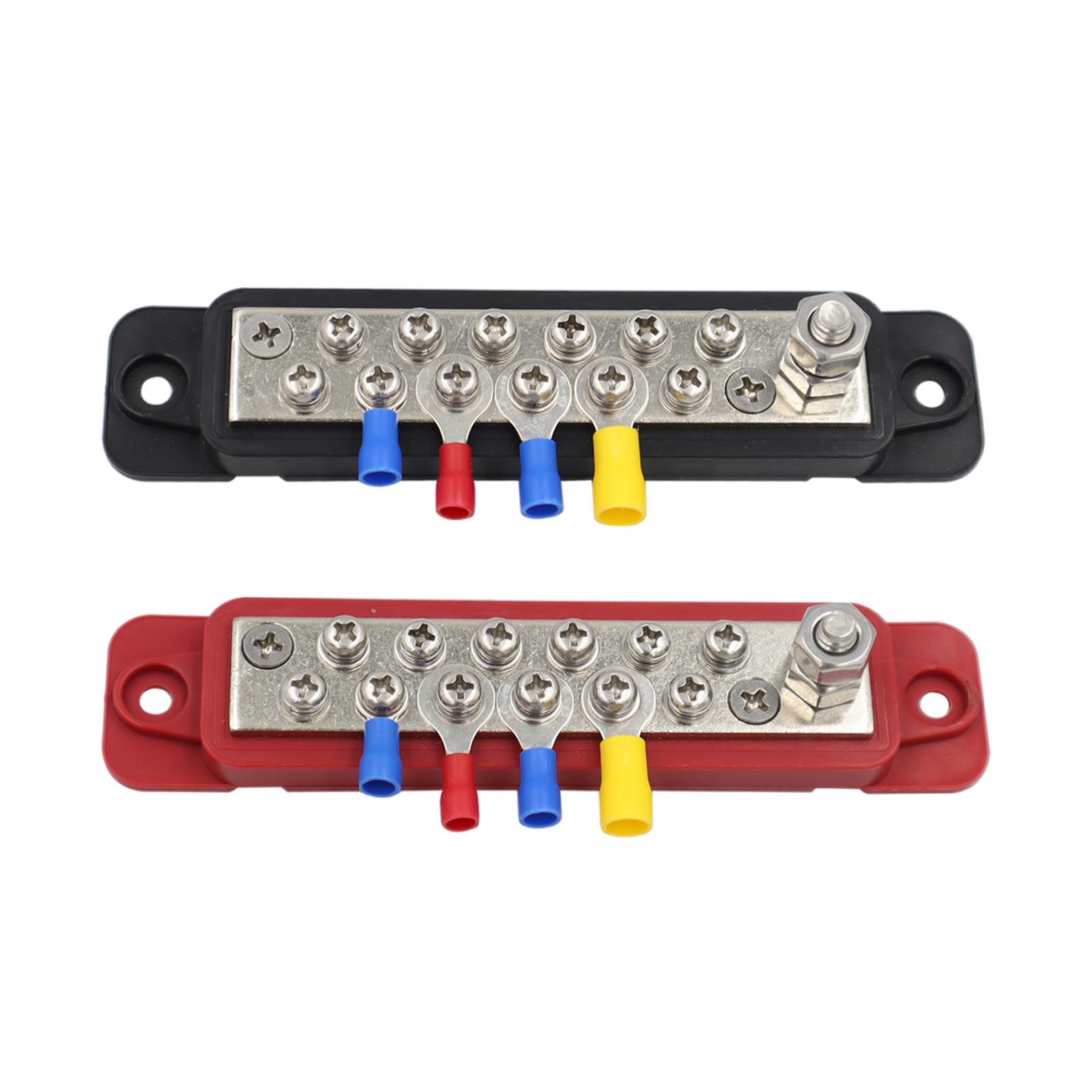 Magideal - 1 Par De Bloques De Distribución De Energía De 12 Terminales, Barra Colectora De Cc Roja Y Negra Con Terminal