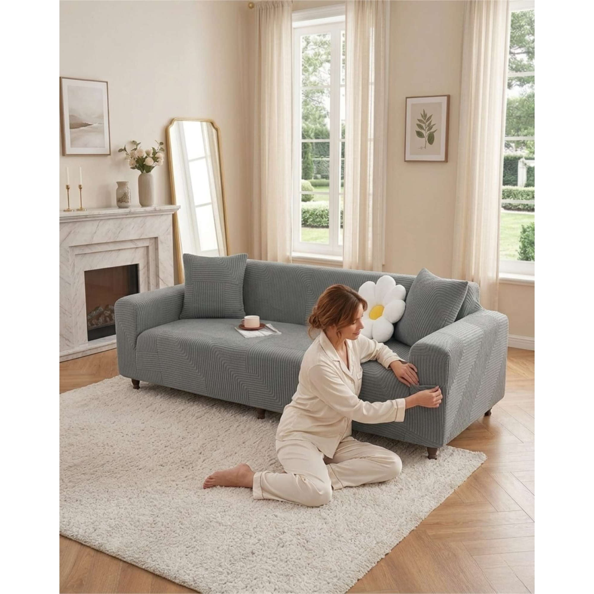 Mylhogar - Funda Elástica Para Sofa 2 Cuerpos Polar Texturizado