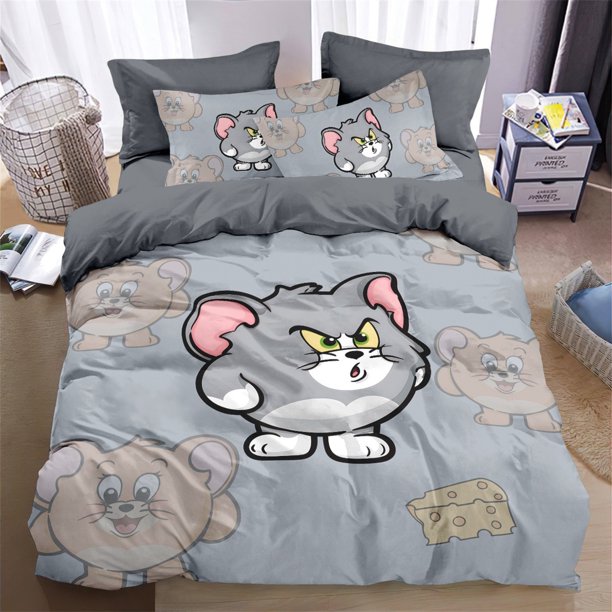 Jerry and Tom Cover Sets,Tom Jerry Bedding Sets,Cute Bed Quilt Covers Pillowcases Bedroom for Children Adolescents Holiday Gifts Bed Sheets