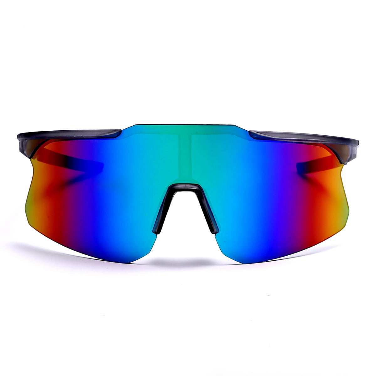 Polasup Gafas Lentes De Sol Gafas De Sol Deportivas Con Lentes Iridiscentes Azul Y Rojo, Montura Transparente Y Negra. Diseño Aerodinámico, Protección Uv 400. Perfectas Para Ciclismo