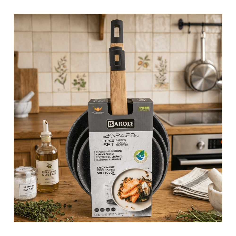 Genérico - Pack 3 Sarten 20, 24 Y 28 Cm Set De Sartenes Ceramicos