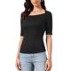 thumbnail image 1 of Tops de Cuello Cuadrado para Mujeres Manga Corta Ajustado Elegante Casual Blusa de Verano XL Negro, 1 of 6