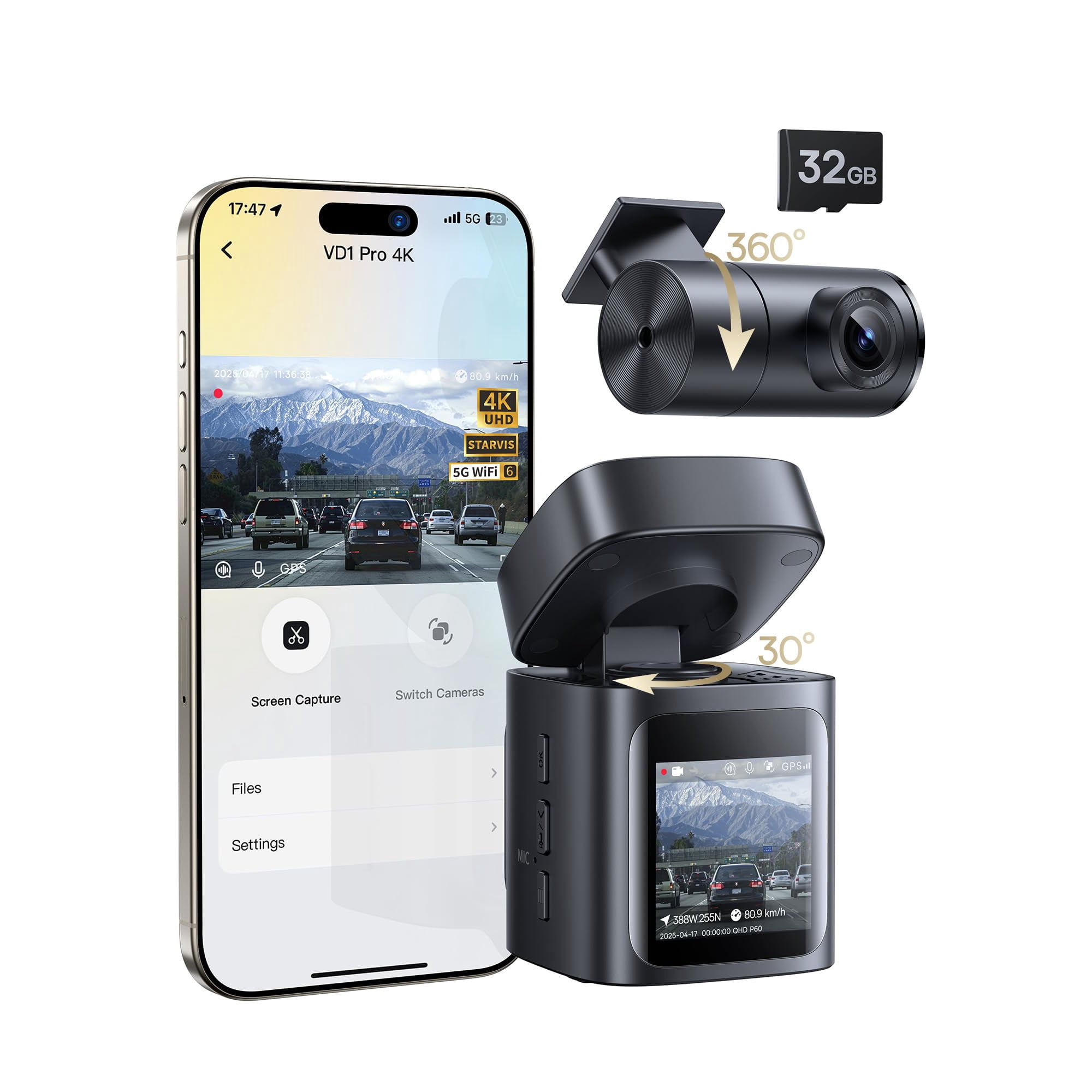 Cámara De Salpicadero Baseus Vd1 Pro Solar 4k+1080p Delantera Y Trasera Con Gps Wifi