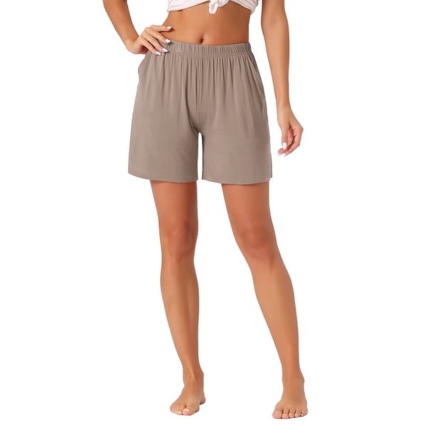 INSPIRE CHIC Pantalones Cortos de Modal para Mujer Suaves Pantalones de Dormir de Viscosa con Bolsillos y Cintura Elástica Pantalones de Pijama Transpirables L Beige