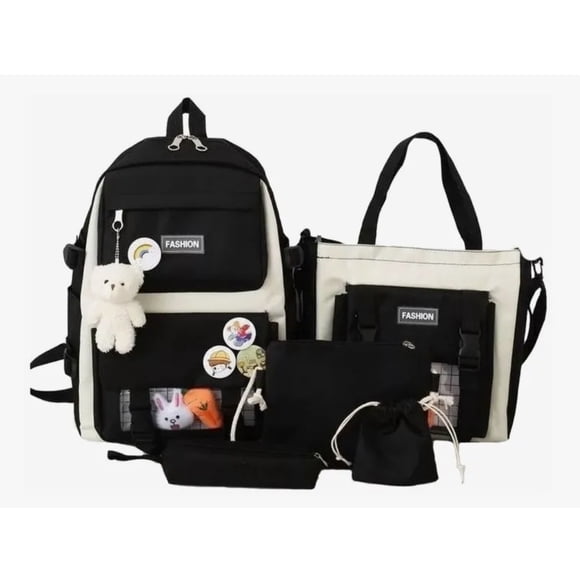 Mochila Escolar 5 Piezas Kit Negra